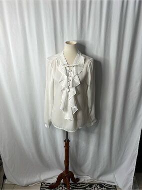 Celmia Collection White Ruffle Lace-Up Blouse Size XL